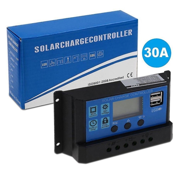 30A PWM solpanelregulator 12v-24v laddningsregulator automatisk dubbel USB digital display för blybatterier LCD-kollektor