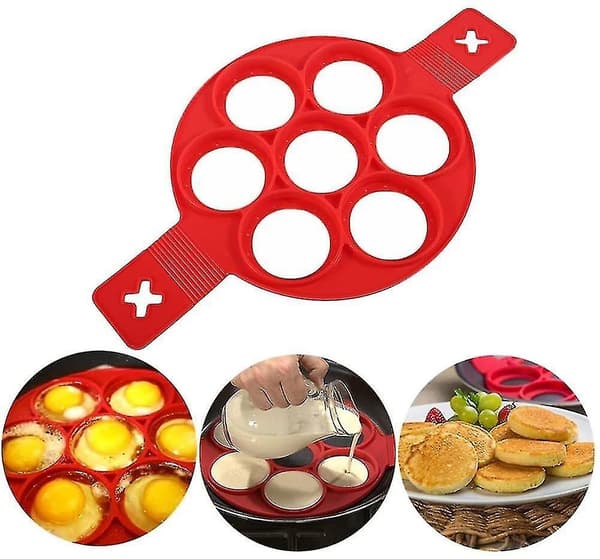 Äggring, non-stick silikonform för runda ägg, muffins, pannkakor, rund form, silikon, röd