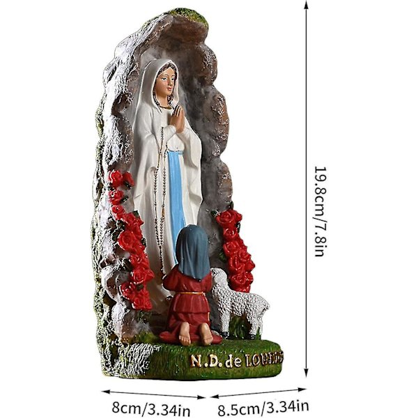 Beibei - Jungfru Maria Välsignad Moder Staty, Vår Fru av Lourdes Med St Bernadette Och Lamm Hartsfigurer, Helig Skulptur Religiös Gåva Katolsk C