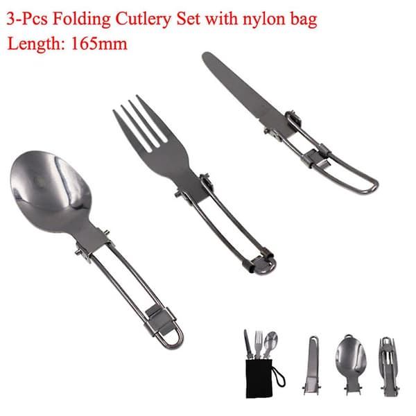 Camping bestik sæt i rustfrit stål med kniv, gaffel og ske [3-delt sæt]
