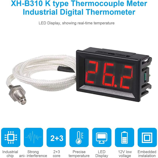 XH-B310 Industriell digital termometer, 12V -30800°C K-typ M6 termoelement testare LED-display termograf