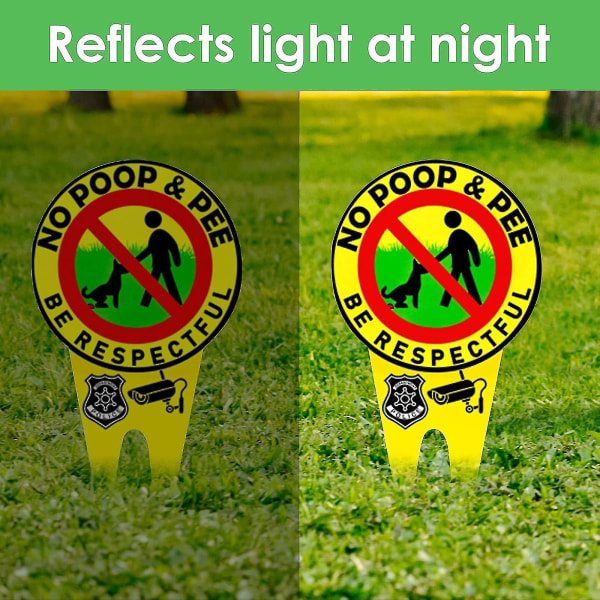 2st Inga Bajshund-skyltar för trädgårdsträdgård, Ingen Bajsande Hundskylt Trädgårdsskylt med påle reflekterar ljus i mörkret-4（Gul）