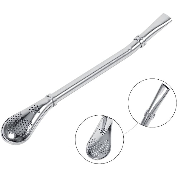 Rostfritt stål te kalebass halm sil sil sked omrörare silver
