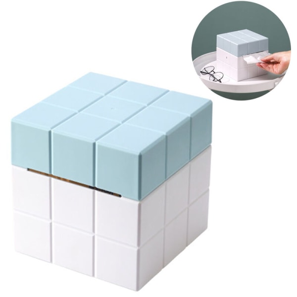 Creative Cube Tissue Box Tissue Box Papir Opbevaringsboks Tissue Box Cover Dekorativ Firkantet Tissue Box Holder med base, lyseblå