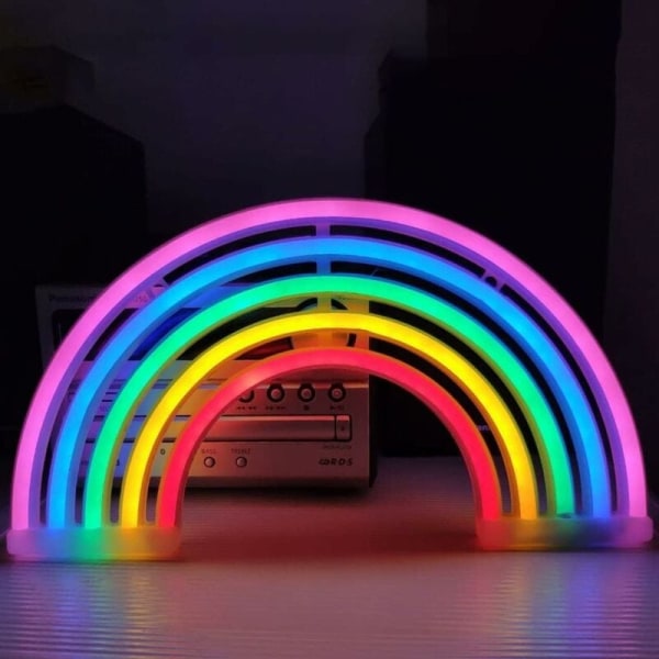Regnbågsnattlampa med neonskylt, batteri- eller USB driven, väggdekoration, julklapp, hemmafest