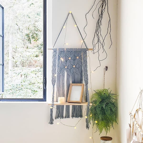 Boho Macrame Vägg Hängande Rep Och Hylla Tassel Gobeläng Rack Dekor A A-4