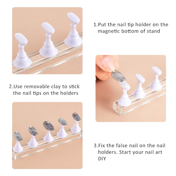 2 Sæt Akryl Negle Display Stativ Negle Tip Øvelsesholder Magnetisk Negle Øvelsesstativ Fingernegl Diy Neglekunst Stativ Til Falske Negle Tip Manicure Værktøj