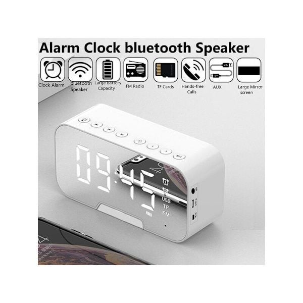 Uusi langaton bluetooth 5.0 -kaiutin peilipuhelimen pidiketoiminnolla LED-herätyskello langaton bluetooth-kaiutin FM:llä 1 kpl (valkoinen??)