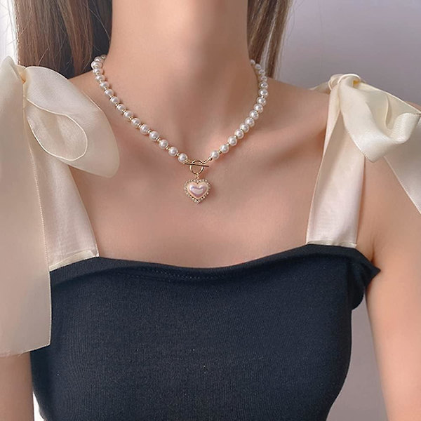 Halsband med hjärtformade pärlor, lämpligt för bröllopsfest, bröllopsdag, halsband med hjärtformad