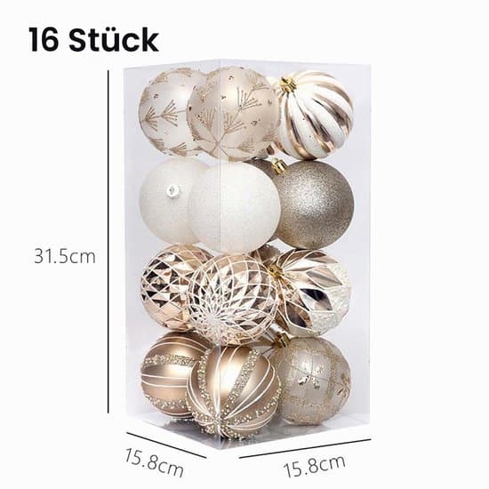 Julkulor 8 cm – Set om 16 – Julkulor i plast – Champagneguld Rood & wit XXS