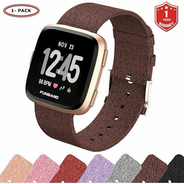 1 st Fitbit Versa 2 armband, vävt band, justerbart ersättningsarmband, sporttillbehör för Fitbit Versa 2 smartwatch (kaffe)