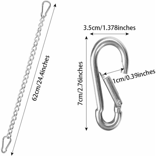 Kæde med to karabinhager, 400 kg kapacitet, robust hængekæde i rustfrit stål, forlængelseskæde til boksepose, yoga, gynge, hængekøjer, 1 stk.