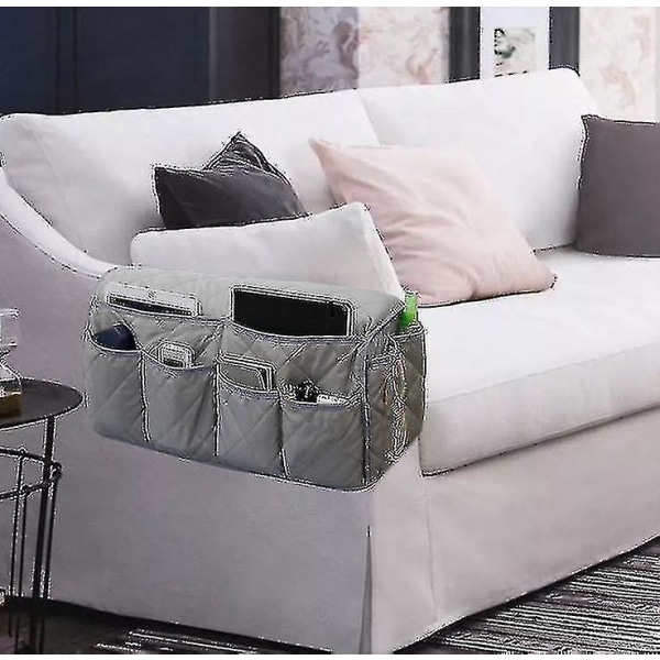 Soffa Armstöd Hängande förvaringsväska, TV-fjärrkontrollhållare Couch-9（grå）