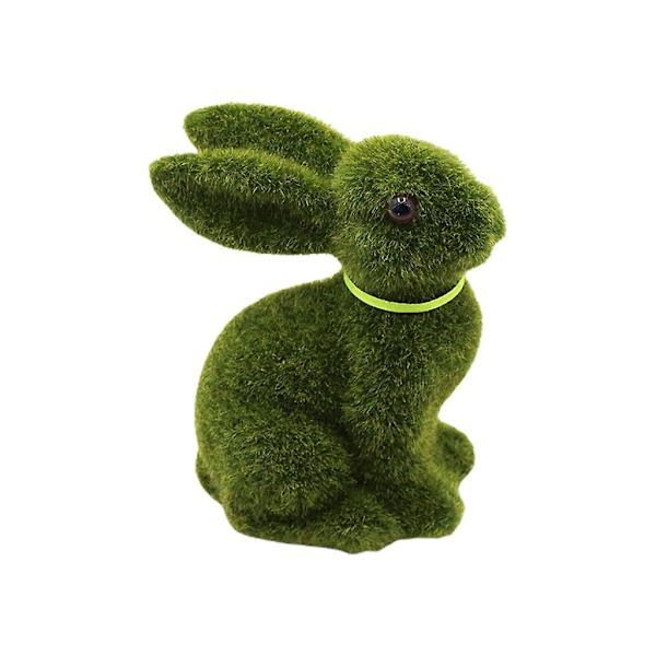 Påsk Flockad Kanin Moss Kanin Figur Dekoration För Hemmafest Prydnader（Grön 2）