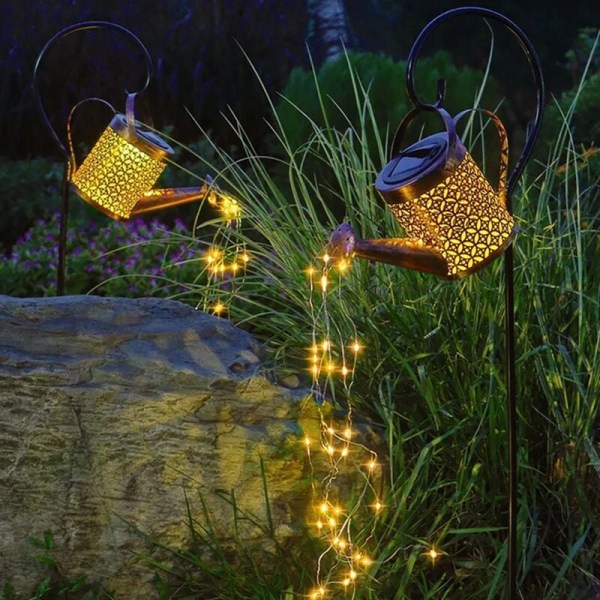 STK Solar Metal Trädgårdslampor 80cm LED Solar Light Vattenkanna Dekorativ Kan Vattenfall Trädgård Utomhuslampa Fairy Lights