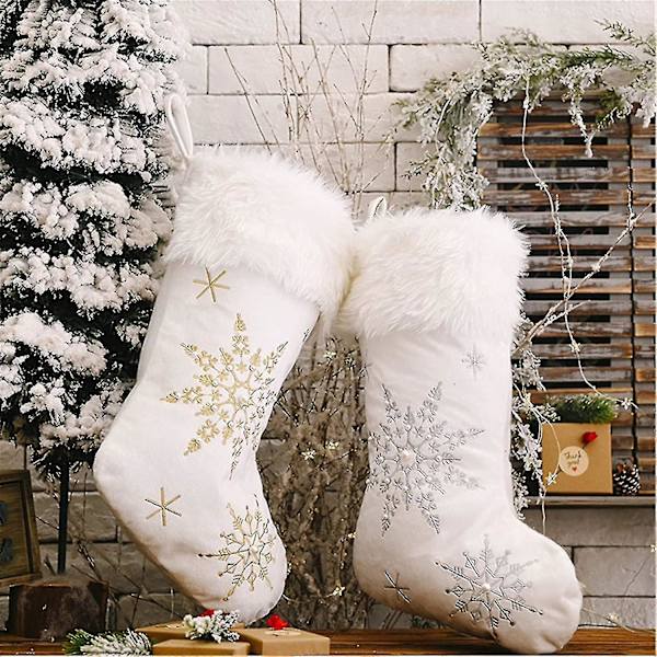 Idiytip Imitation Pearls Snowflake Print Julstrumpa Kreativ Julgran Heminredning, Guld (Silver)
