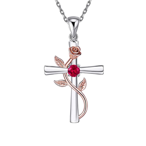 Silver Cross Ruby hänge halsband presenter för mamma