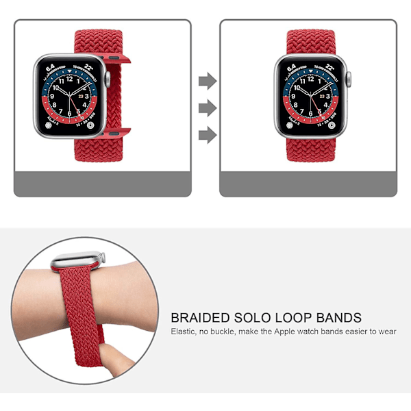 2-pack flätade Solo Loop sportband kompatibla med Apple Watch-band 42 mm 44 mm 45 mm Mjukt elastiskt armband för kvinnor och män Elastiskt band Kompatibelt med Iwa