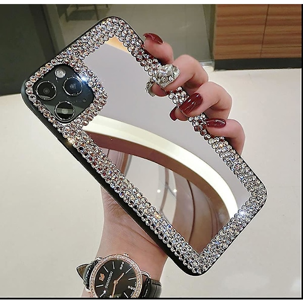 Til iPhone 13 Pro Max Cover 3D Glitter Sparkle Bling Spejl Case Luksus Skinnende Krystal Rhinestone Diamant Bumper Klar Beskyttende Cover Til Kvinder F