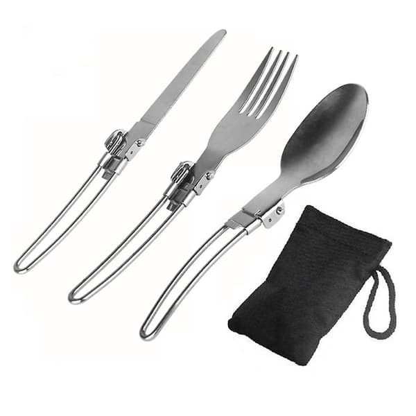 Camping bestik sæt i rustfrit stål med kniv, gaffel og ske [3-delt sæt]