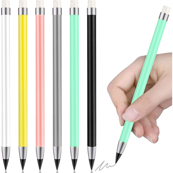 6 paket Bläckfria pennor för oändligt skrivande med suddgummi för barn Vuxen Student, konstnärsteckning (15,7 cm)