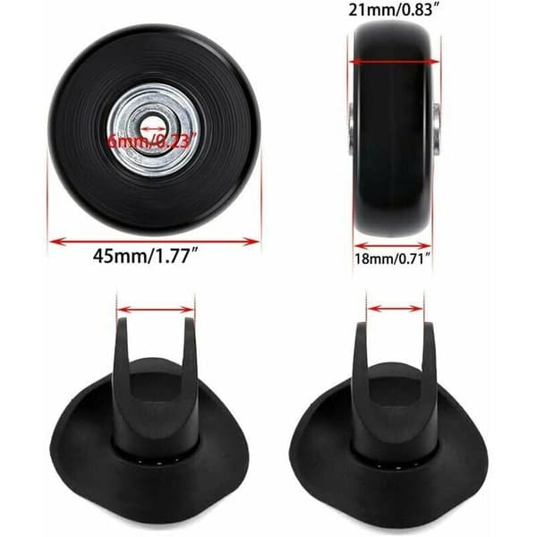 Set med 4 roterande ersättningshjul i gummi för resväskor, 45 x 18 mm
