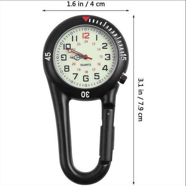 2 Clip-on Quartz Klocka Ryggsäck Fob Bälte Klocka Säkerhetsspänne för Utomhusaktiviteter Svart