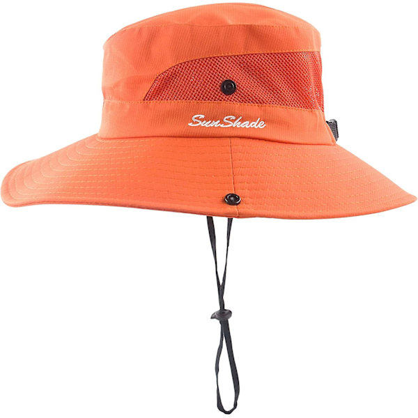 Solhatt for jenter med hestehale, bred brem, UV-beskyttelse, bøttehatt