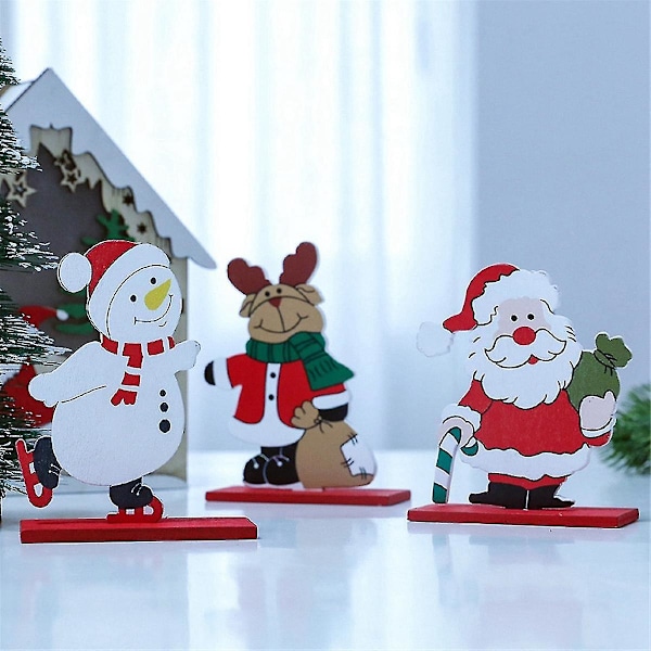 Juldekoration, festlig tomte - Julgran snöflinga trähantverk julgransprydnader display P