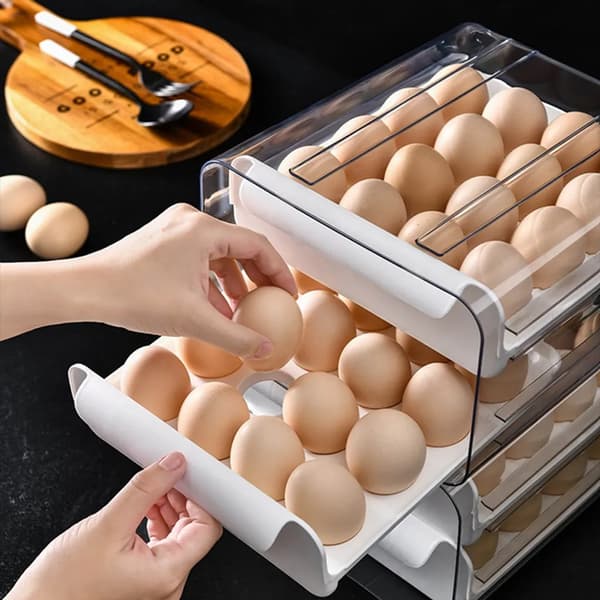 2-pack dubbelskikts kylskåpsägglåda ägglåda äggbricka 32-äggs förvaringslåda kylskåpsorganisatör