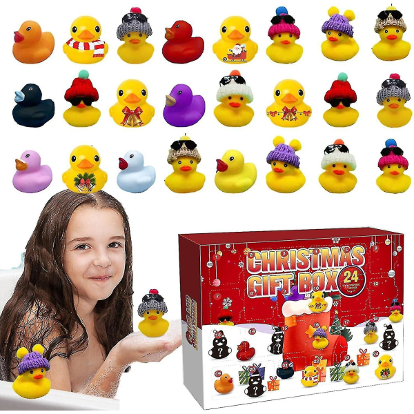Adventskalender 2022 för toddler, juladventskalender med 24 gummiankor för pojkar Flickor, gummibadleksak Ducky, ankor adventskalender jul