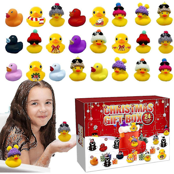 Adventskalender 2022 för toddler, juladventskalender med 24 gummiankor för pojkar Flickor, gummibadleksak Ducky, ankor adventskalender jul