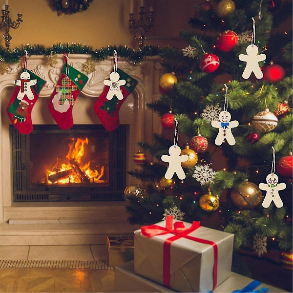 50 st ofärdiga pepparkaksgubbe-dekorationer i trä, tomma träpepparkaksgubbar, hängande dekoration Wi