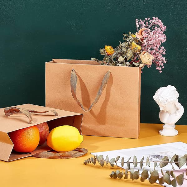 10 st kraftpapperspresentpåsar rektangulära stora papperspåsar nylontråd shoppingpåse