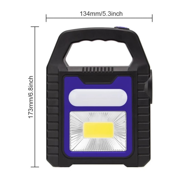 Bärbart Solar Light COB LED Vattentätt Arbetsljus Nödljus USB Uppladdningsbar Handlampa Utomhus Vandring Camping 1 Styck (Blå)