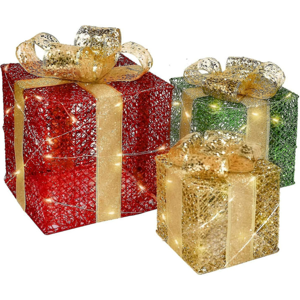Upplysta presentförpackningar Heilwiy juldekorationer lådor 3st förbelysta presentaskar Ornament utomhus Heilwiy jul