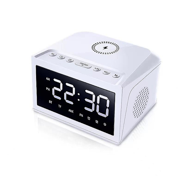 10w ultrasnabb trådlös laddning Dubbel väckarklockaradio med Bluetooth högtalare