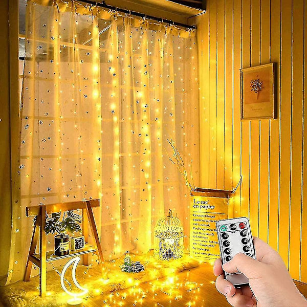 Ljusslinga 300 LED 3m*3m Fjärrkontroll 8 Belysningslägen IP68 Vattentät (Färgad)