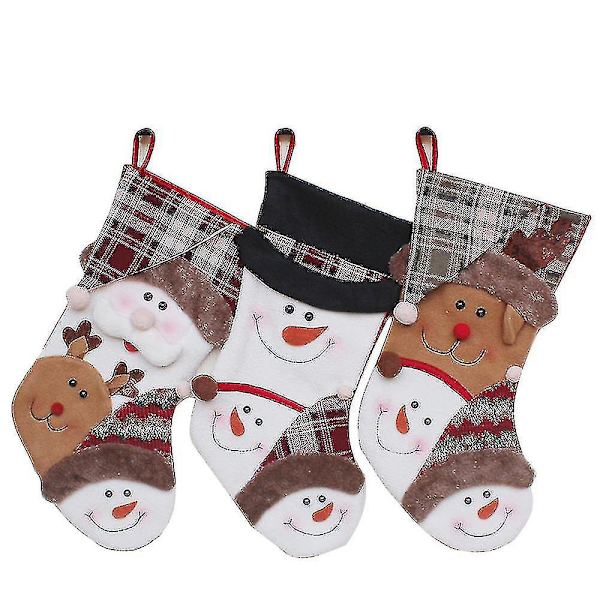 Julstrumpa, set med 3 tomte, snögubbe, renar, julkaraktärsdekorationer och festtillbehör