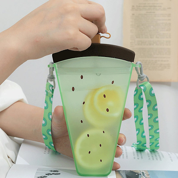 320 ml stor vattenflaska med hängande band, fruktdesign, vattenmelon, plastrem, sugrör, vattenkopp för sommaren (*Kiwifrukt*)