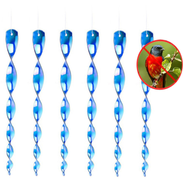 6-delat set fågelskydd reflekterande vindspiral i blått. Perfekt som dekoration - försvar mot fåglar i hus och trädgård
