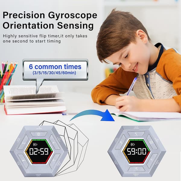 Smart studie nedräkningstimer för barn, visuell timer för barn, magnetisk produktivitetstimer, LED stor display digital kökstimer för matlagningstimer (silver)