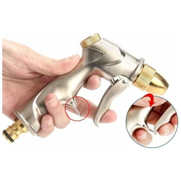 Högtryckssprutpistol, trädgårdsspruta i metall, bevattningspistol för trädgård, sprutpistol med slang, för tvättning/vattning av gräsmatta och trädgård-1 st.