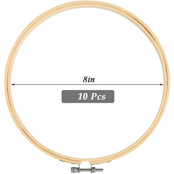 Set med 10 justerbara runda bambubroderiringar 20 cm, T-Audace