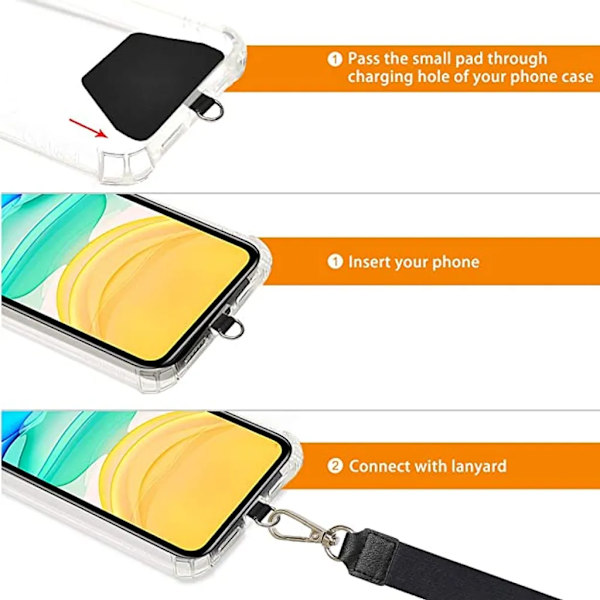 2-pack mobiltelefonkedja, snodd, universell nackrem, förlängbar snäppkrok för alla mobiltelefoner (1 nackrem + 1 handledsrem, svart)