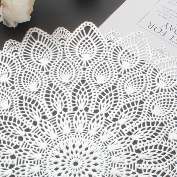 6 st silverfärgade runda placemats, utskurna tvättbara och avtorkningsbara placemats, årsdagsmiddag kök dekorativa bordsmattor