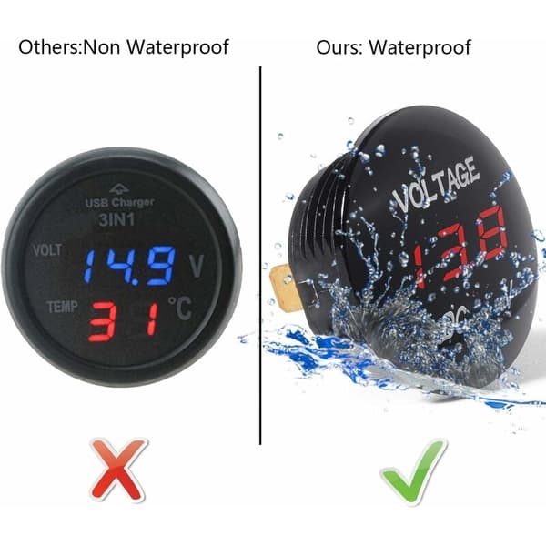 DC 12V 24V Vattentät LED Digital Display Voltmeter Rund Panel Voltmeter Mätare Testare för Bil Motorcykel 2-pack Röd