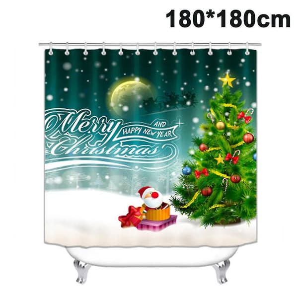 Badrum Jul Snögubbe Duschdraperi Set med 12 Krokar, Vattentät Polyester Duschdraperi