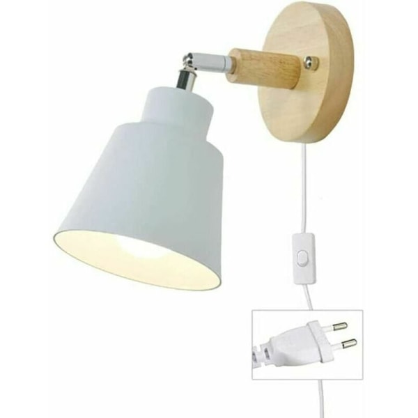 Vägglampa med E27-kabeluttag Fritt roterande läslampa vid sängkanten Vägglampa för inomhusbruk med strömbrytare för spotlight för sovrum och vardagsrum (Vit)