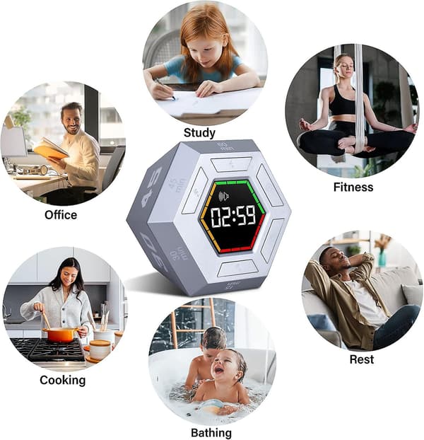 Smart studie nedräkningstimer för barn, visuell timer för barn, magnetisk produktivitetstimer, LED stor display digital kökstimer för matlagningstimer (silver)